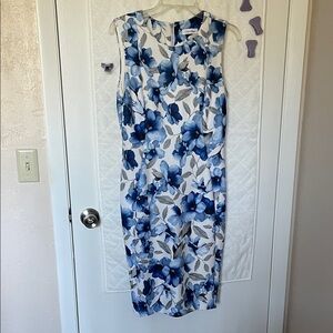 Calvin Klein Blue and White Floral Midi Dress